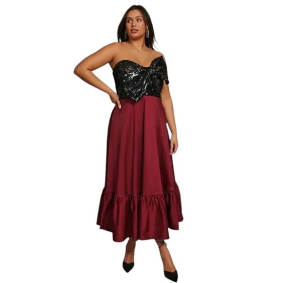 NEW Anthropologie Hutch strapless sequin bow midi formal dress 16W‎ - Picture 1 of 13